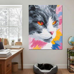 Radiant Feline Fire Eyes Portrait - NicheCanvas