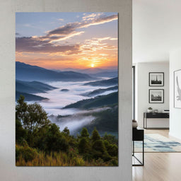 Sunrise Over Misty Mountains - NicheCanvas
