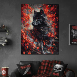 Black Wolf Rose Petal Storm - NicheCanvas