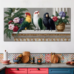 Parrot Trio On Florid Ledge - NicheCanvas