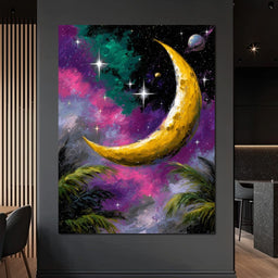 Golden Crescent Cosmic Nightscape - NicheCanvas