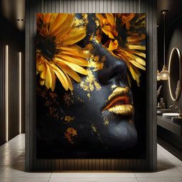 Golden Petals Midnight Muse - NicheCanvas