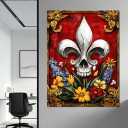 Skull Fleur De Lys and Botanical Fusion - NicheCanvas