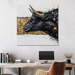 Golden Stargazer Bull Dream - NicheCanvas
