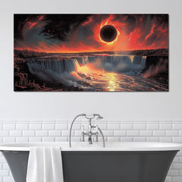 Eclipse Over Cascading Waters - NicheCanvas