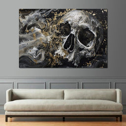 Golden Skull in Galaxy Storm - NicheCanvas
