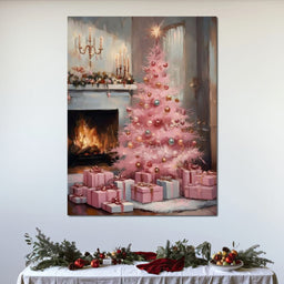 Pink Christmas Hearth Glow - NicheCanvas