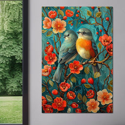 Songbirds Perched in Blooms - NicheCanvas