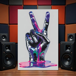 Neon Drip Victory Hand Statement - NicheCanvas