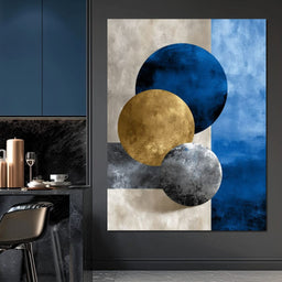 Modern Geometric Blue Gold Orbit - NicheCanvas