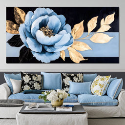 Golden Petals Blue Elegance - NicheCanvas