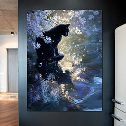 Black Cat Blossom Reflection - NicheCanvas