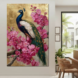 Golden Peacock Cherry Blossom - NicheCanvas