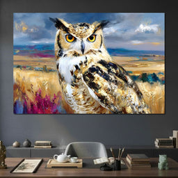 Golden Eyed Owl Prairie Watcher - Neal Hackett - NicheCanvas
