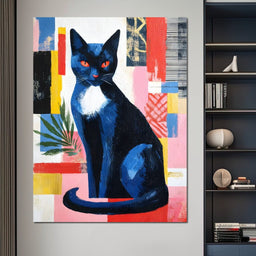 Midnight Feline Neon Collage - NicheCanvas