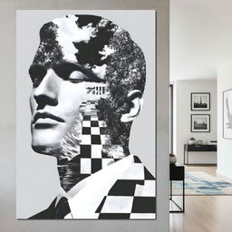 Monochrome Checkerboard Mindscape - NicheCanvas