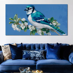 Sapphire Plume on Blossoms - NicheCanvas