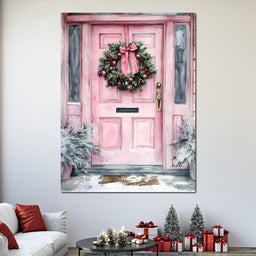 Winter Welcome Pink Door - NicheCanvas