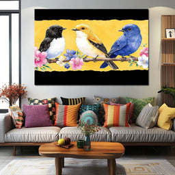Charming Birds on Floral Branch - NicheCanvas