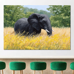 Majestic Giant Elephant In Golden Fields - NicheCanvas