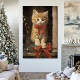 Yuletide Kitten by the Window - NicheCanvas
