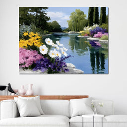 Summer Garden Lakeside Reflection - NicheCanvas