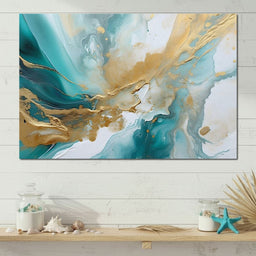 Oceanic Gold Turquoise Abstract - NicheCanvas