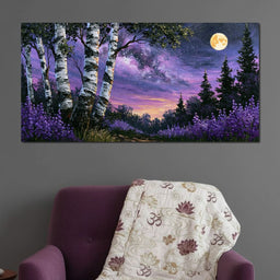 Silver Birch Under A Violet Galaxy - NicheCanvas