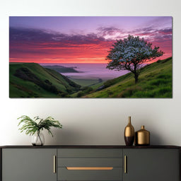 Blossom Tree Over Misty Hills - NicheCanvas