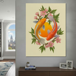 Koi Duet With Sakura Circle - NicheCanvas