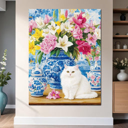 Floral Harmony and Feline Charm - NicheCanvas