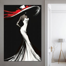 The White Dress - Elegant Silhouette in Red - NicheCanvas