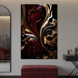The Marble-Lux Collection: Dark Red & Vibrant Gold 06 - NicheCanvas