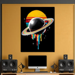 Retro Galactic Rainbow Saturn - NicheCanvas