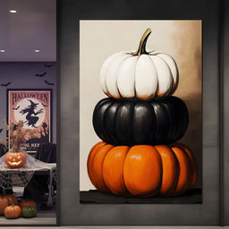 Stacked Pumpkins Harvest Trio - NicheCanvas