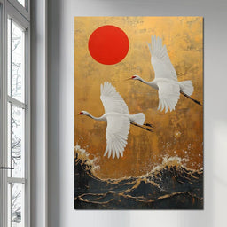 Golden Flight Over Waves - NicheCanvas