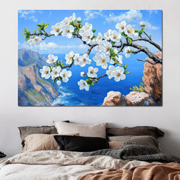 Blossoms Over Ocean Horizon - NicheCanvas