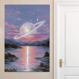Celestial Saturn Over Waters - NicheCanvas