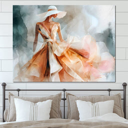 Sun Hat Lady in Peach Gown - NicheCanvas