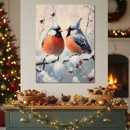 Winter Cardinals Berry Meeting - NicheCanvas