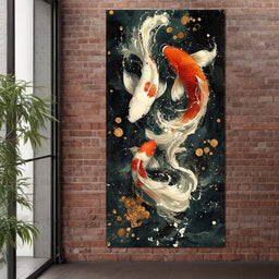 Koi Dance Under Golden Moon - NicheCanvas