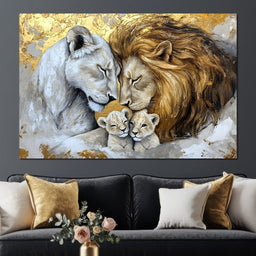 Lion Family Embrace - NicheCanvas