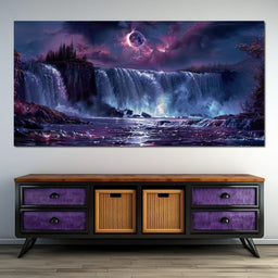 Eclipse Over Lavender Falls - NicheCanvas