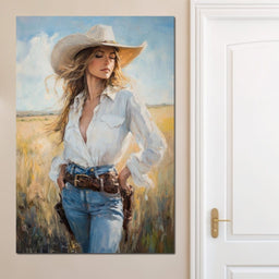 Cowgirl's Sunlit Respite - NicheCanvas