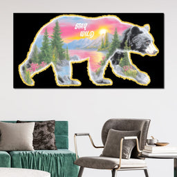 Bear Silhouette Mountain Sunset - NicheCanvas