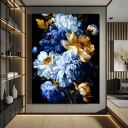 Midnight Golden Floral Peonies - NicheCanvas