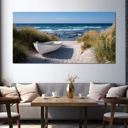 White Rowboat Coastal Dunes - NicheCanvas