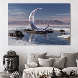 Silver Crescent Over Salt Flats - NicheCanvas