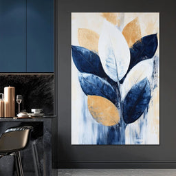 Golden Indigo Leaves - NicheCanvas