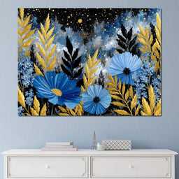 Midnight Blue Cosmos Goldleaf - NicheCanvas